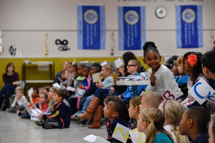 Students from Marrington Elementary School learn about dental hygiene during a 628th Medical Group Dental Clinic outreach event for National Children’s Dental Health Month at Marrington Elementary School, Feb. 10, 2017. Establishing a good dental routine and going to the dentist regularly at an early age can help children develop life-long habits for healthy teeth and gums. The dental clinic will reach out to the Child Development Center, youth center and other schools throughout the month of February to educate children on dental health.