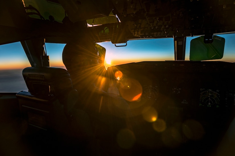 Lt. Col. Aaron Pierce, 1st Airlift Squadron C-40B chief pilot, cruises at about 40,000 feet in the early morning hours of Feb. 6, 2017, as he flies a C-40B from Naval Air Station Souda Bay, Greece, to Muscat, Oman. Only the most experienced Air Force instructor or evaluator pilots are selected to fly at the 89th Airlift Wing, which provides airlift for the President of the United States, vice president, first lady, cabinet members, combatant commanders, and other senior leaders as tasked by the White House or Air Force Vice Chief of Staff for Special Air Missions. (U.S. Air Force photo by Senior Master Sgt. Kevin Wallace)