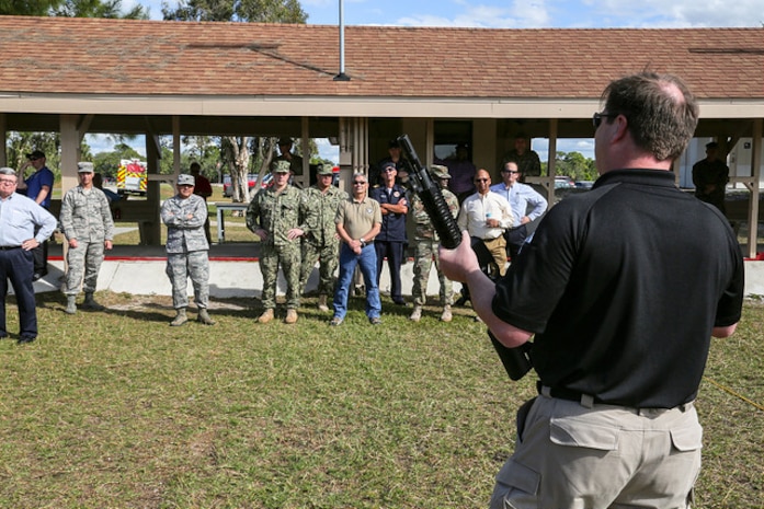USCENTCOM and USSOCOM hosted a familiarization fire (FAMFIRE) demonstration of non-lethal weapons. During the event, attendees had the opportunity to use some of the weapons and fire them in a controlled environment. 
