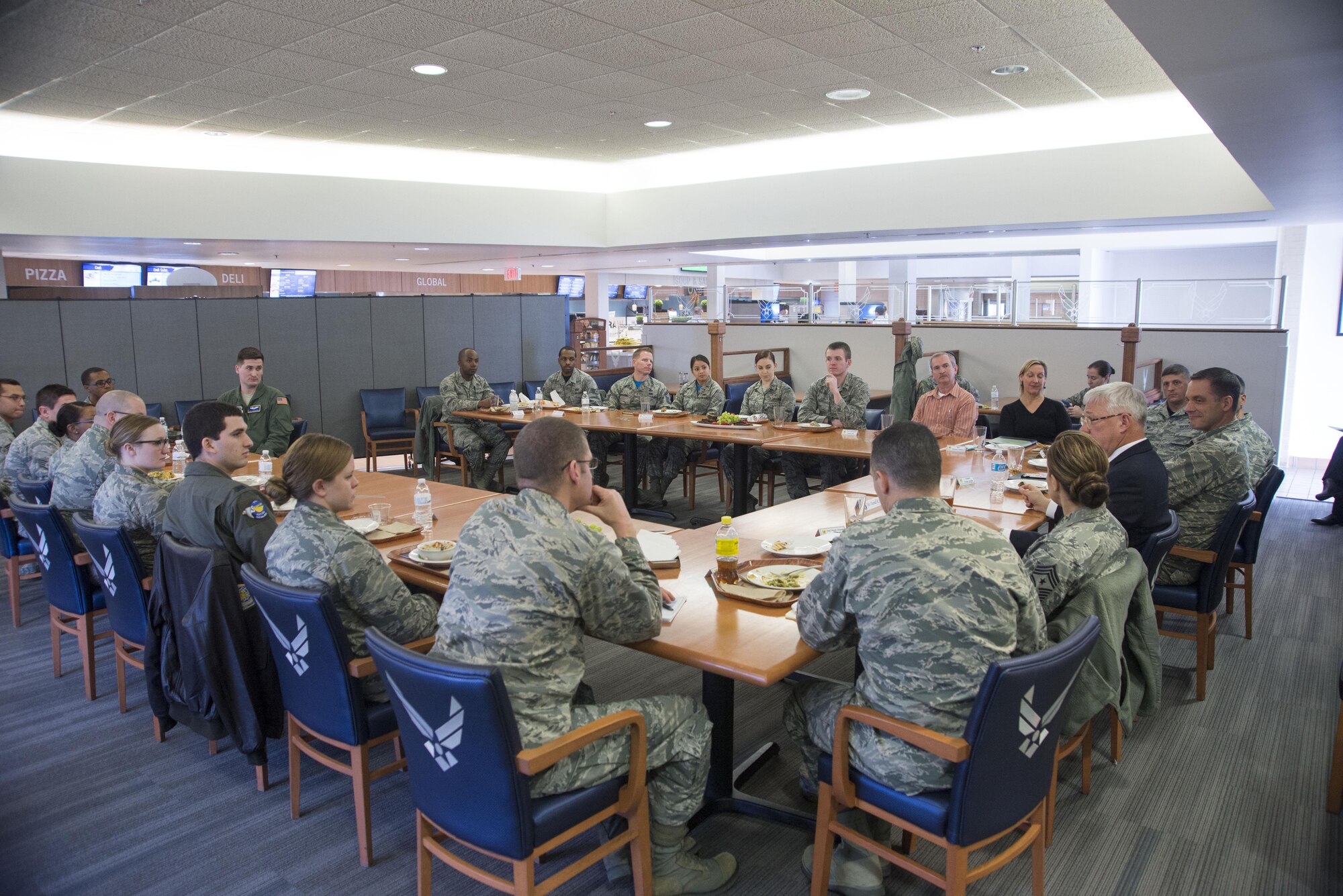 Daniel Sitterly, Principal Deputy Assistant Secretary of the Air Force for Manpower and Reserve Affairs, speaks to annual award nominees during a luncheon Feb. 3, 2017, on Dover Air Force Base, Del. Sitterly ate and spoke with a mix of enlisted  and officers, about different areas of concerns for the Airmen. (U.S. Air Force photo by Staff Sgt. Jared Duhon)