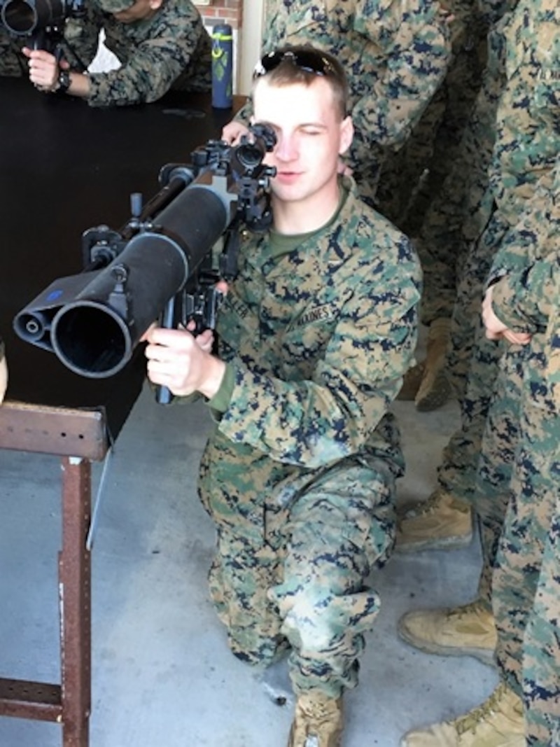 On January 13, 2017  Second Lieutenant Robert Miller, a Marine attached to Combat Engineer Officer course 1-17 (CEO 1-17); familiarizes himself with the MK 153 MOD 0 Shoulder Launched Multi-purpose Assault Weapon (SMAW). The SMAW is primarily employed against buildings, bunkers, field fortifications, armed vehicles, and other hard and soft targets. 
