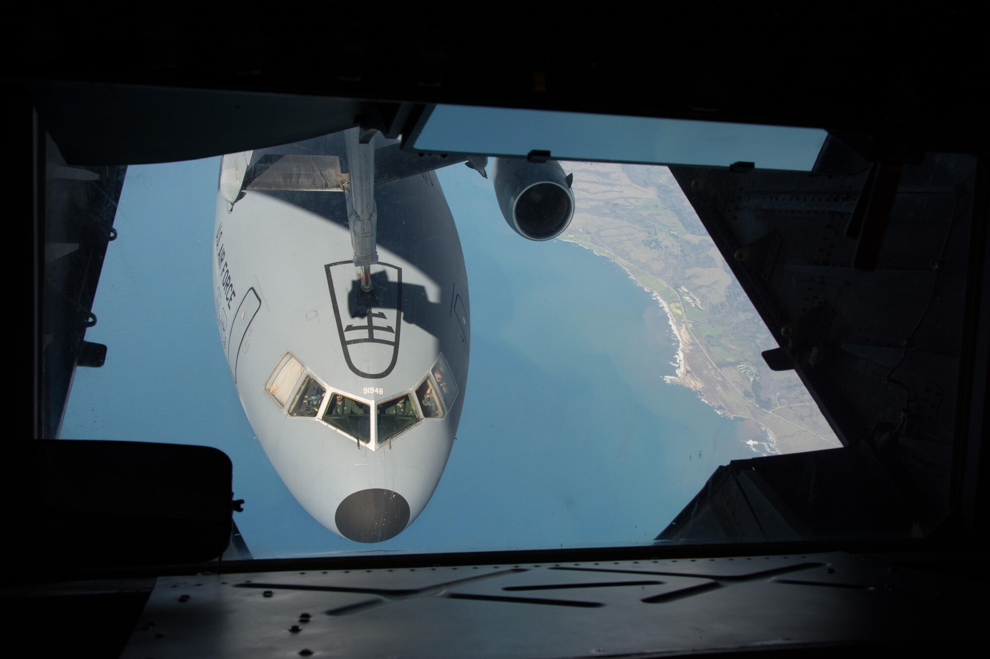 Aircrews from the 79th Air Refuleing Squadron executed multiple KC-10 to KC-10 refuelings over the West Coast, Feb. 12, 2017. The tanker crews were taking part in exercise Patriot Wyvern, the 349th Air Mobility Wing's periodic training exercise developed to grow and strengthen primary job skills of Citizen Airmen. (U.S. Air Force photo by Senior Airman Chris Massey)