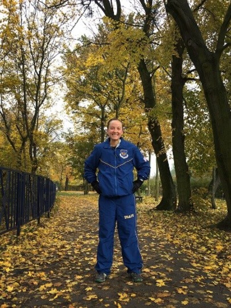 Senior Airman Lacey Kap, 460th Operations Support Squadron space systems operator on Buckley Air Force Base, Colo., poses for a photo Oct. 27th, 2016, at the NATO Headquarters Allied Air Command Inter-Nation Cross-Country Championships in Malbork, Poland. Kap took 11th place individually out of the six contributing nations, and third place for the U.S. team. (Courtesy photo)