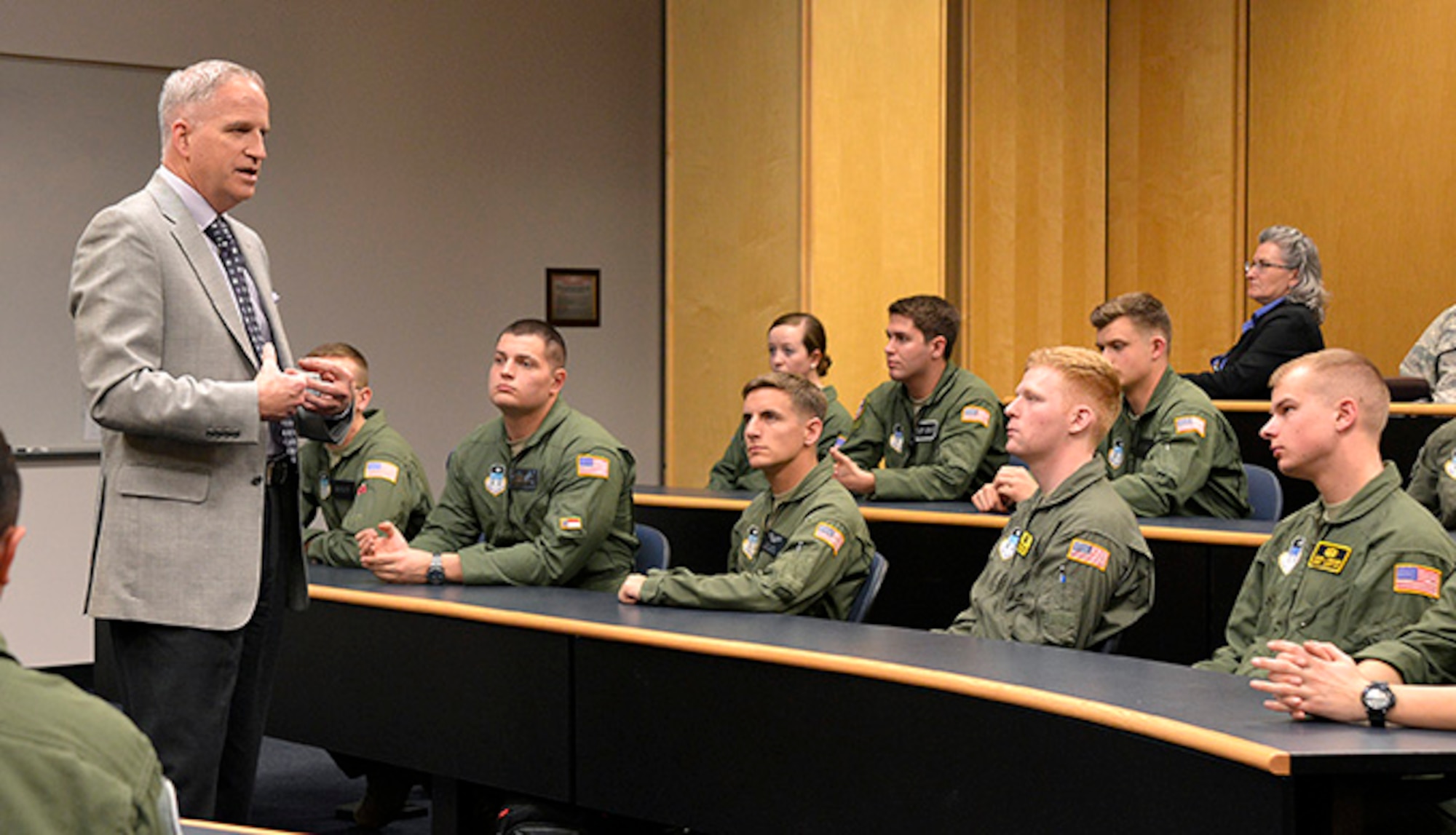 Robert Cardillo, the director of the National Geospatial-Intelligence Agency, speaks to cadets in Fairchild Hall Feb. 10, 2017 at the U.S. Air Force Academy. (U.S. Air Force photo/Jason Gutierrez)