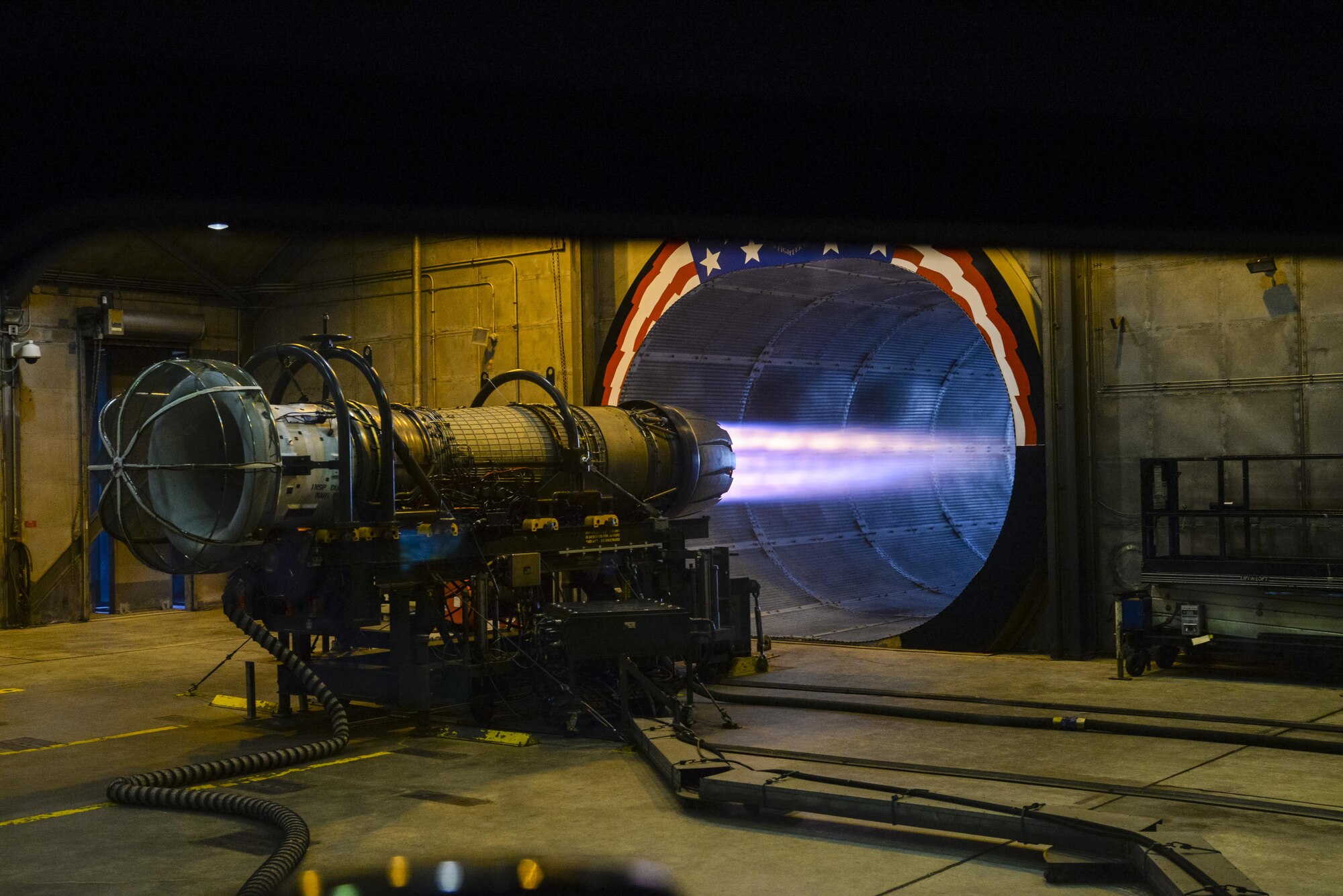 A picture of a gas turbine engine from a U.S. Air Force F-16C Fighting Falcon tested at full afterburner.