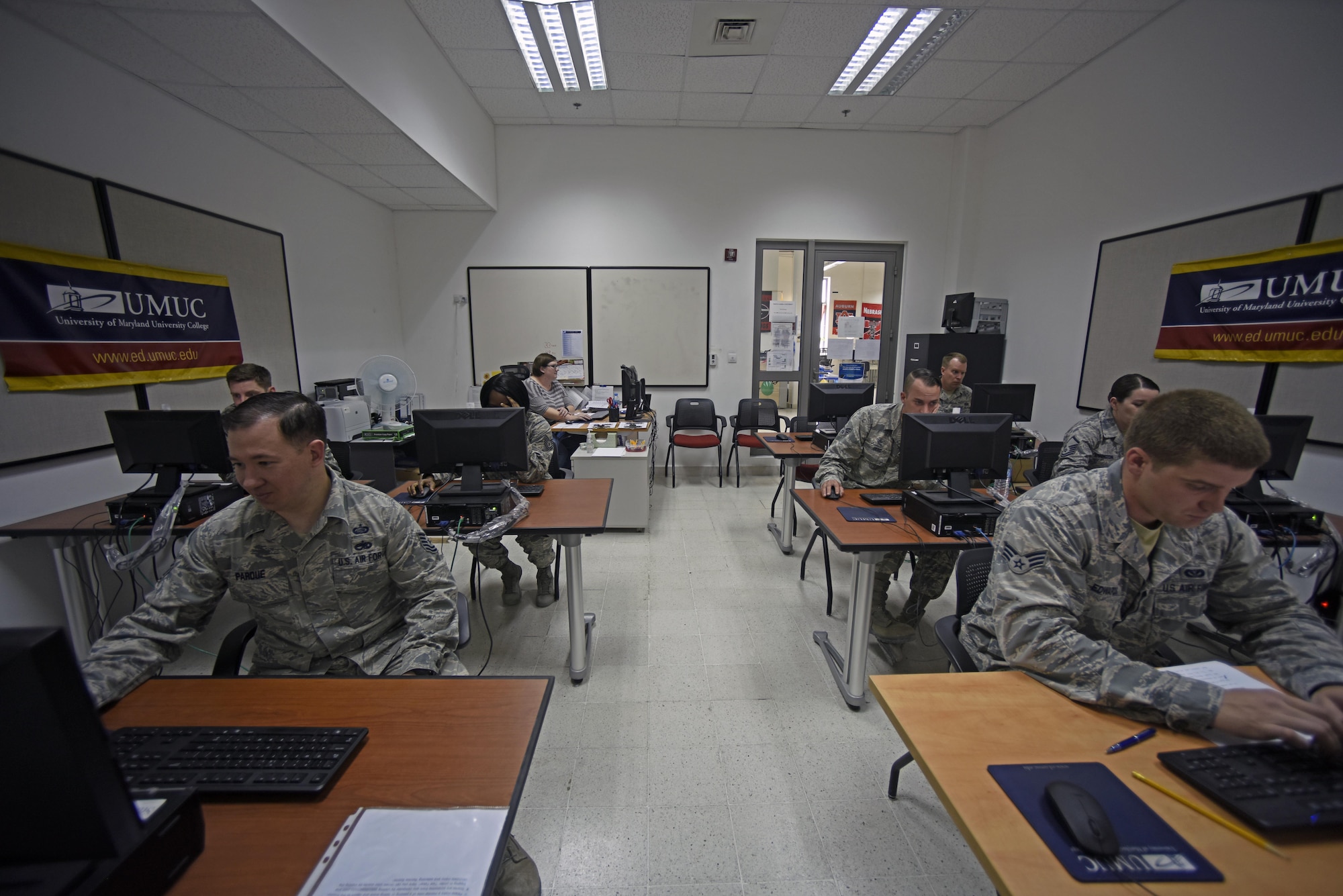 Personnel stationed at Al Udeid Air Base, Qatar, take tests during a “CLEP-a-thon,” Feb. 11, 2017. The CLEP-a-thon was a testing marathon during which service members took DANTES Subject Standardized Test exams and College Level Examination Program tests.  (U.S. Air Force photo by Senior Airman Cynthia A. Innocenti)