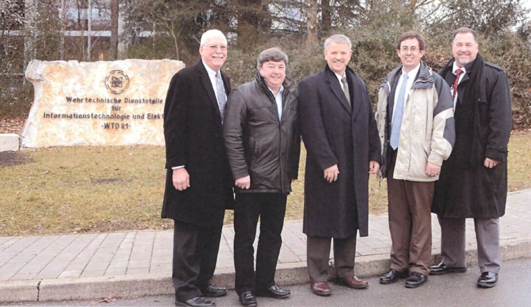 ERDC executives visited the German Bundeswehr Technical Center for Protective and Special Technologies in Oberjettenberg, Germany.  From left to right in the front row are ERDC’s Deputy Director Dr. David Pittman and EL Director Dr. Beth Fleming; and WTD-52 Director Michael Klaus; second row - Dr. Andy Martin, ERDC-EL; Dr. Carsten Kröner WTD-52 and Axel Schoon, WTD-52; RDECOM-ATL Technical Director Ed Pontiatowski; ERDC-GSL Director Bart Durst; Albert Burbach, Maik Fröchtenicht and Stefan Drexler, WTD-52; and in the  third row are James Davis, GSL); Gernot Löwenstein, BAAINBw, Simon Reindl and Hans Dirlewanger, WTD 52; ERDC International Research Office Director Dr. Russell Harmon (Director); and Rainer Gündisch, WTD-52.