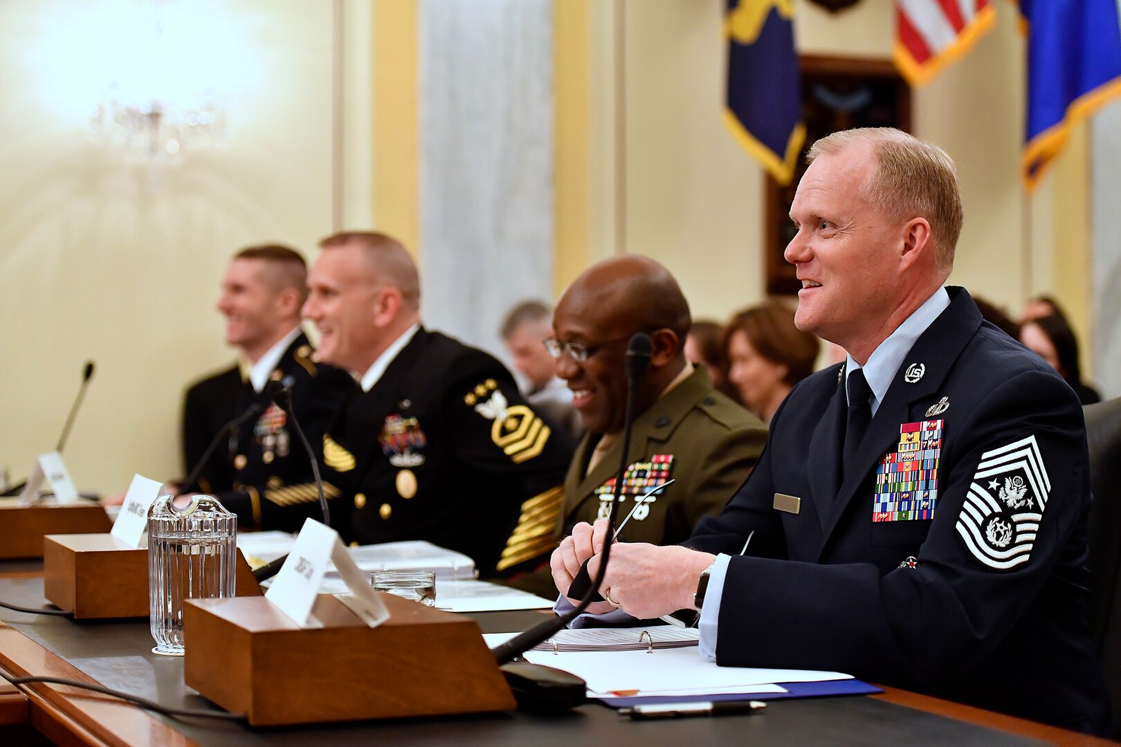 Chief Master Sgt. of the Air Force James A. Cody testifies before the Senate Armed Services Subcommittee on Personnel in Washington, D.C., Feb. 14, 2017. In his comments, Cody talked about compensation and growing the force.  This is the last Congressional hearing for Cody before he retires from the Air Force.  (U.S. Air Force photo/Scott M. Ash)
