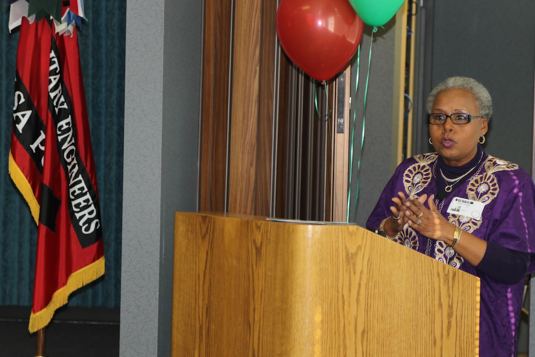 Linda Ware Toure, a retired educator with more than 38 years of teaching and administration service in the Oklahoma City Public School system gave the keynote address for the African American Heritage program at the Tulsa District Office, Feb. 15. The theme for Toure's talk was 'Success always leaves footprints.'