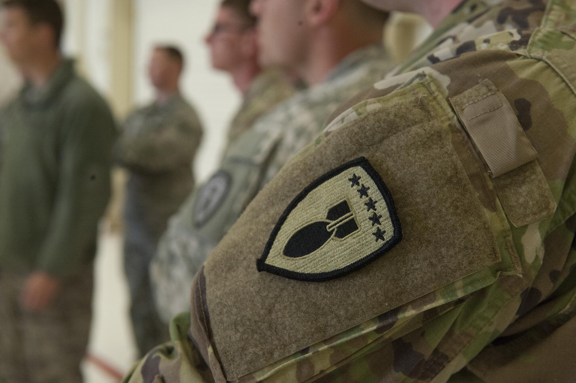 Explosive Ordnance Disposal team members, assigned to the 734th Explosive Ordnance Company EOD at Fort Bliss, Texas, participate in joint training with the 49th Civil Engineer Squadron EOD flight at Holloman Air Force Base, N.M. Feb. 14, 2017. The 49th EOD team demonstrated to the 734th EOD team how they support the different aircraft on Holloman AFB. (U.S. Air Force photo by Airman Ilyana A. Escalona)