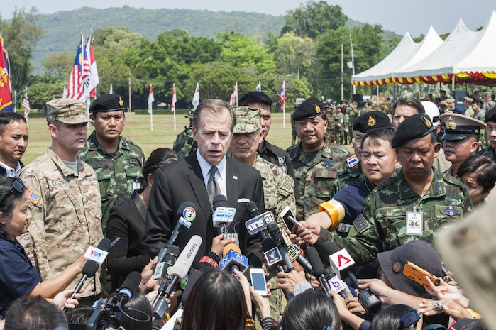 UTAPAO, Thailand (Feb. 14, 2017) – U.S. Ambassador to the Kingdom of Thailand Glyn Davies answers questions from media at a press conference during the official opening ceremony of Cobra Gold 2017. Cobra Gold, in its 36th iteration, is the largest Theater Security Cooperation exercise in the Indo-Asia-Pacific. This year’s focus is to advance regional security and ensure effective responses to regional crises by bringing together a robust multinational force to address shared goals and security commitments in the Indo-Asia-Pacific region. (U.S. Navy photo by Mass Communication Specialist 2nd Class Markus Castaneda/Released)