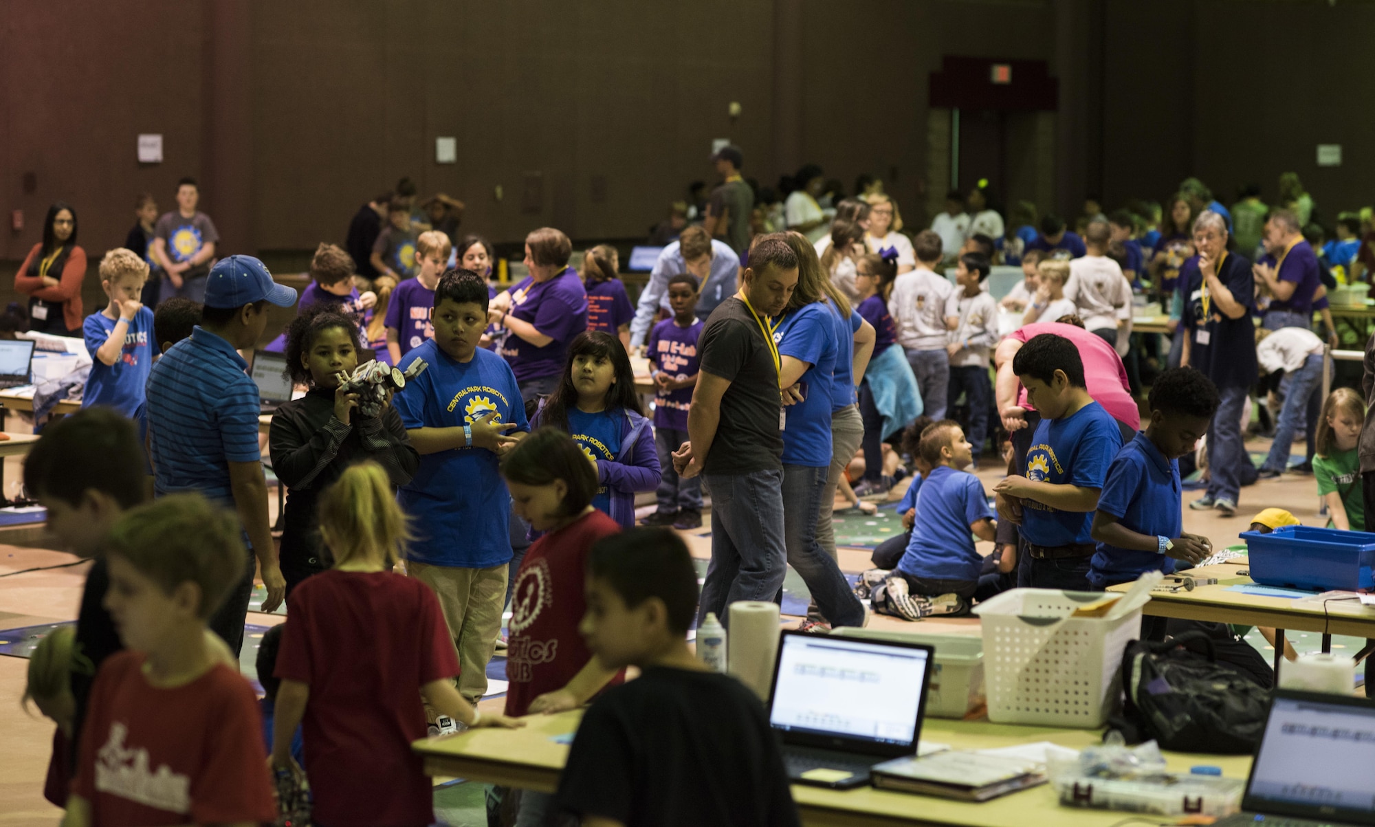 Hundreds of students make adjustments to their robots prior to participating in the Regional Autonomous Robotics Circuit in Bossier City, La., Feb. 11, 2017. The competitions build upon one another and allow students to showcase their science, technology, engineering, math and cyber skills by competing against other students in their division. (U.S. Air Force photo/Senior Airman Damon Kasberg)