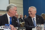 Defense Secretary Jim Mattis talks with Britain's Defense Secretary Michael Fallon during a North Atlantic Council meeting at NATO headquarters in Brussels, Feb. 15, 2017. DoD photo by Air Force Tech. Sgt. Brigitte N. Brantley