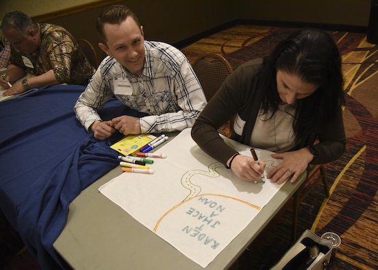 Master Sgt. Mathieson Smith, 114th Maintenance Squadron quality assurance inspector, participates in Battle Flag resiliency training as part of pre-deployment preparations at the Ramkota Hotel in Sioux Falls, S.D., Feb. 4, 2017. More than 120 members from the 114th Fighter Wing attended Yellow Ribbon Reintegration Program events which promote the well-being of National Guard and Reserve members, their families and communities by connecting them with local resources during the deployment cycle.(U.S. Air National Guard photo by Staff Sgt. Duane Duimstra/Released)