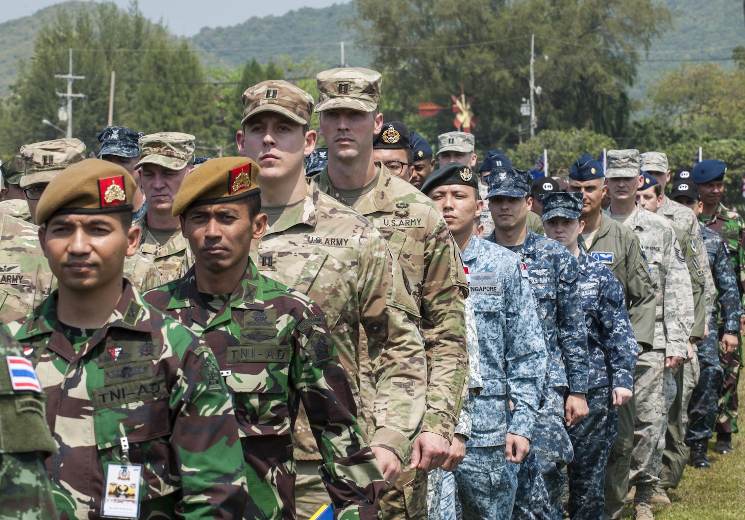 Multi-National Forces march in formation after the conclusion of the official opening ceremony of Cobra Gold 2017. Cobra Gold, in its 36th iteration, is the largest Theater Security Cooperation exercise in the Indo-Asia-Pacific. This year’s focus is to advance regional security and ensure effective responses to regional crises by bringing together a robust multinational force to address shared goals and security commitments in the Indo-Asia-Pacific region.