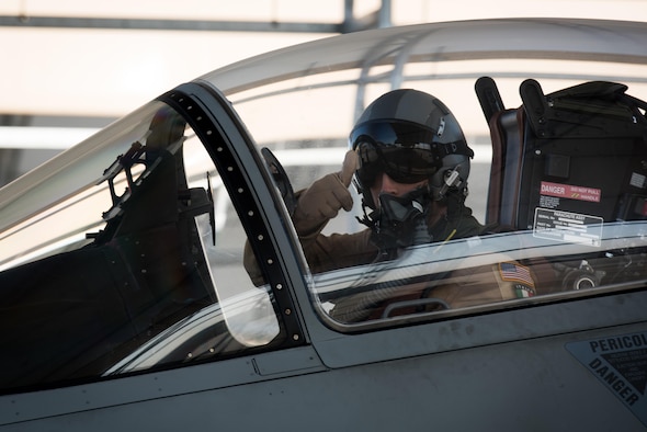 U.S. Air Force Lt. Col. Joe “Slap” Goldsworthy, an Airman assigned to the Italian air force 132nd Groupo as part of the Military Personnel Exchange Program, prepares to taxi in an AMX A-11 Ghibli at an undisclosed location in Southwest Asia, Jan. 11, 2017. While deployed, the Italian unit provides high-definition imagery to coalition leaders to give forces a full picture when planning and executing missions and launching strikes in the Middle East. (U.S. Air Force photo by Staff Sgt. R. Alex Durbin)