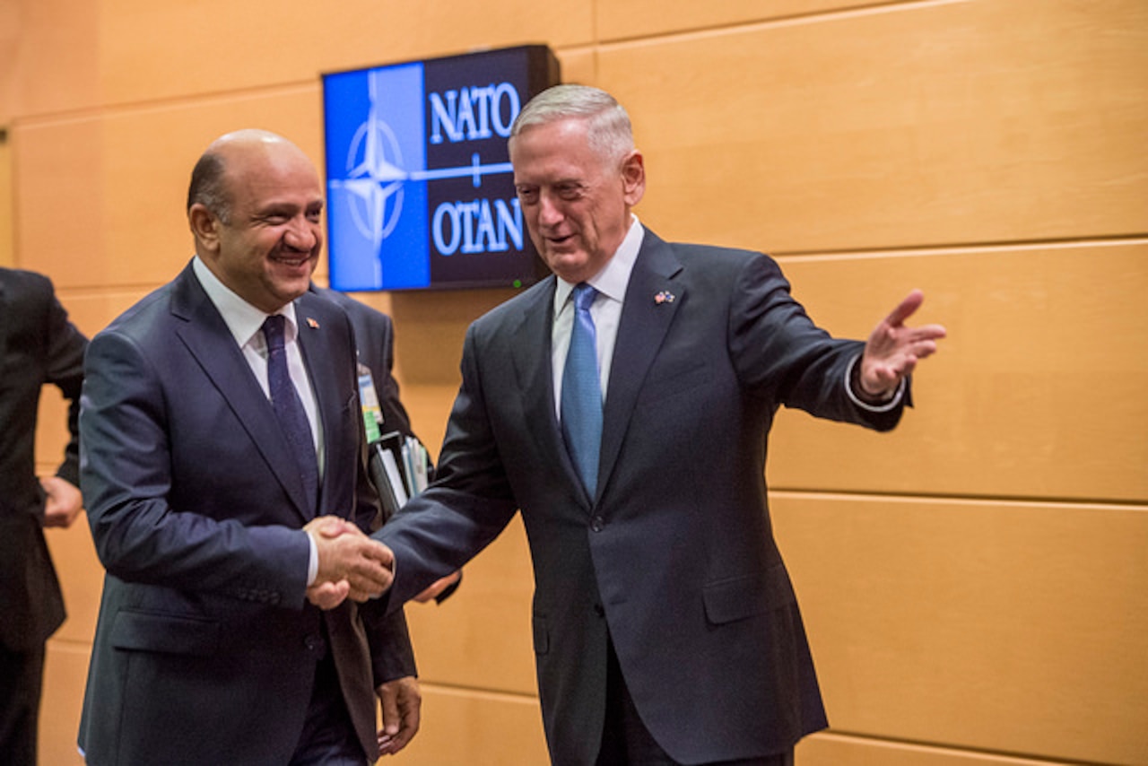 Defense Secretary Jim Mattis meets with Turkish Defense Minister Fikri Isik at NATO headquarters in Brussels, Belgium, Feb. 15, 2017. DoD photo by Air Force Tech. Sgt. Brigitte N. Brantley