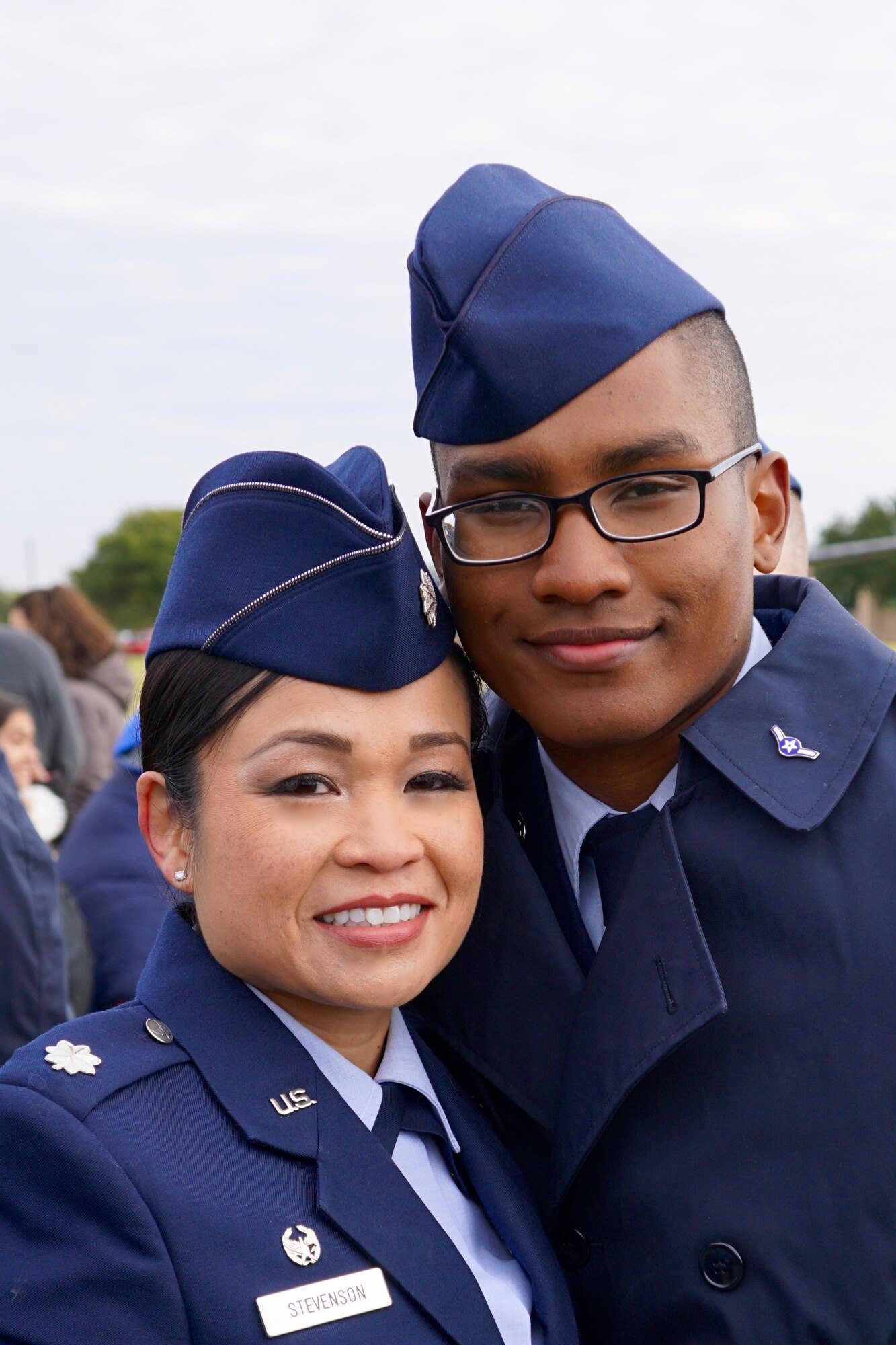 Lt. Col. Bonnie Stevenson, 49th Medical Operations Squadron commander, poses with her son, Airman Darrius Stevenson. Airman Stevenson graduated from Air Force Basic Military Training at Lackland Air Force Base on Dec. 9, 2016. Airman Stevenson is currently receiving his Cyber Space Operation training at Keesler Air Force Base. (Photo courtesy of Lt. Col. Bonnie Stevenson)