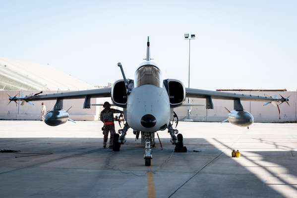 U.S. Air Force Lt. Col. Joe “Slap” Goldsworthy, an Airman assigned to the Italian air force 132nd Groupo as part of the Military Personnel Exchange Program, prepares to taxi in an AMX A-11 Ghibli at an undisclosed location in Southwest Asia, Jan. 11, 2017. The Italian unit provides “tac recce” support using Rafael Reccelite tactical reconnaissance pods to provide precise, high-definition imagery to coalition leaders. (U.S. Air Force photo by Staff Sgt. R. Alex Durbin)