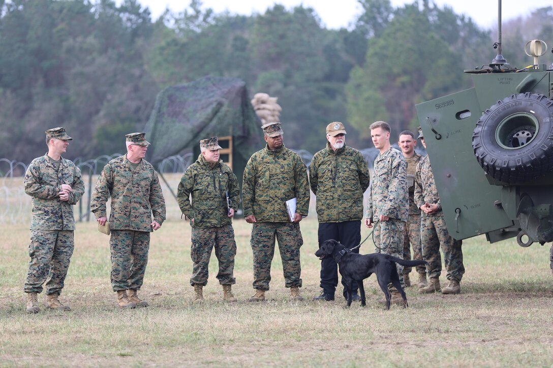 Col. David S. Owen, the commanding officer for II Marine Expeditionary Unit Headquarters Group speaks to his Marines during the Maj. Gen. William Pendleton Thompson Hill Awards for Food Service Excellence competition at Camp Lejeune, N.C., Feb. 15, 2017. The awards were created to recognize Marine Corps mess operations for their outstanding performance. (Marine Corps photo by Cpl. Shannon Kroening)