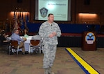 Air Force Brig. Gen. (select) Mark Johnson, commander, Oklahoma City-Air Logistics Complex at Tinker Air Force Base, Oklahoma, speaks to Defense Logistics Agency Aviation's leadership and strategic partners, from an Air Force customer’s perspective, at the annual Senior Leadership Conference, Feb. 7, 2017, on Defense Supply Center Richmond, Virginia.