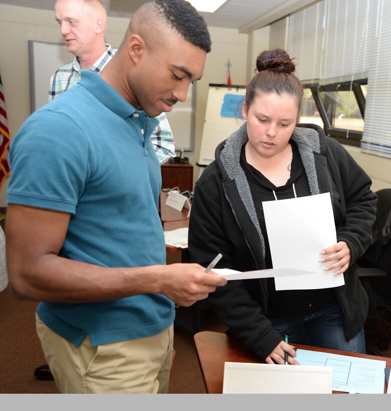 Transitioning service members participate in one of several activities during a five-day Transition Readiness Seminar at Marine Corps Logistics Base Albany, recently. The training is a monthly activity designed to assist military families to adjust to civilian careers, explore eligible benefits and other options after leaving active-duty service.