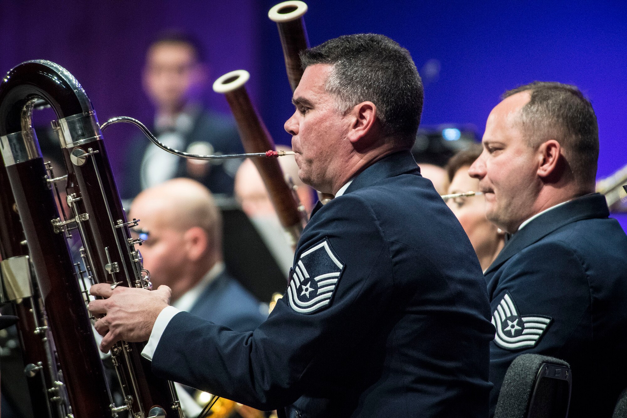 Master Sgt. Alejandro Vieira plays a contrabassoon during a U.S Air Force Academy Band performance Feb. 13 at Weber State University’s Austad Auditorium, Ogden, Utah.  (U.S. Air Force photo)