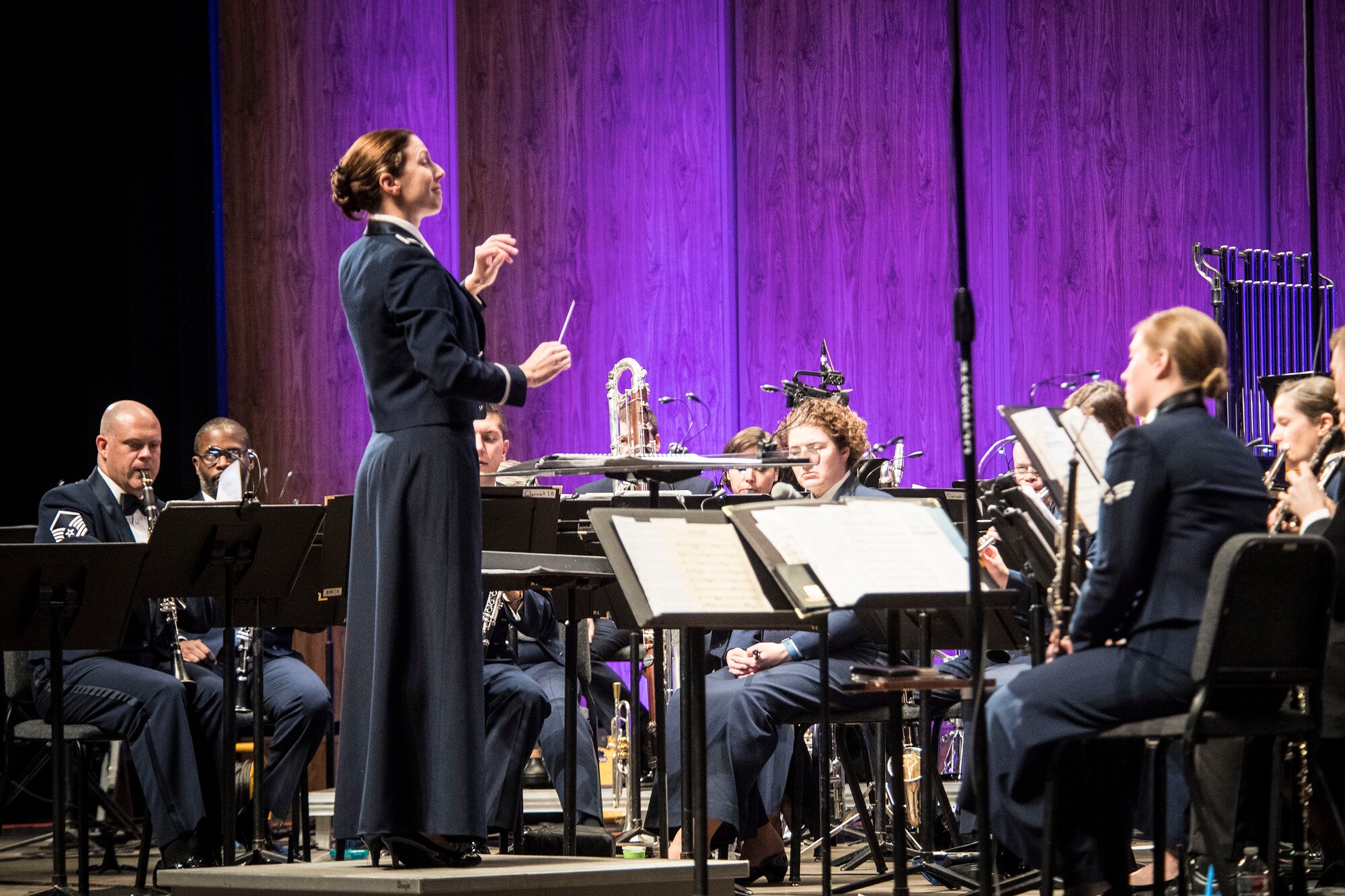 Capt. Shanti Simon conducts the U.S Air Force Academy Band during a performance Feb. 13 at Weber State University’s Austad Auditorium, Ogden, Utah. (U.S. Air Force photo)