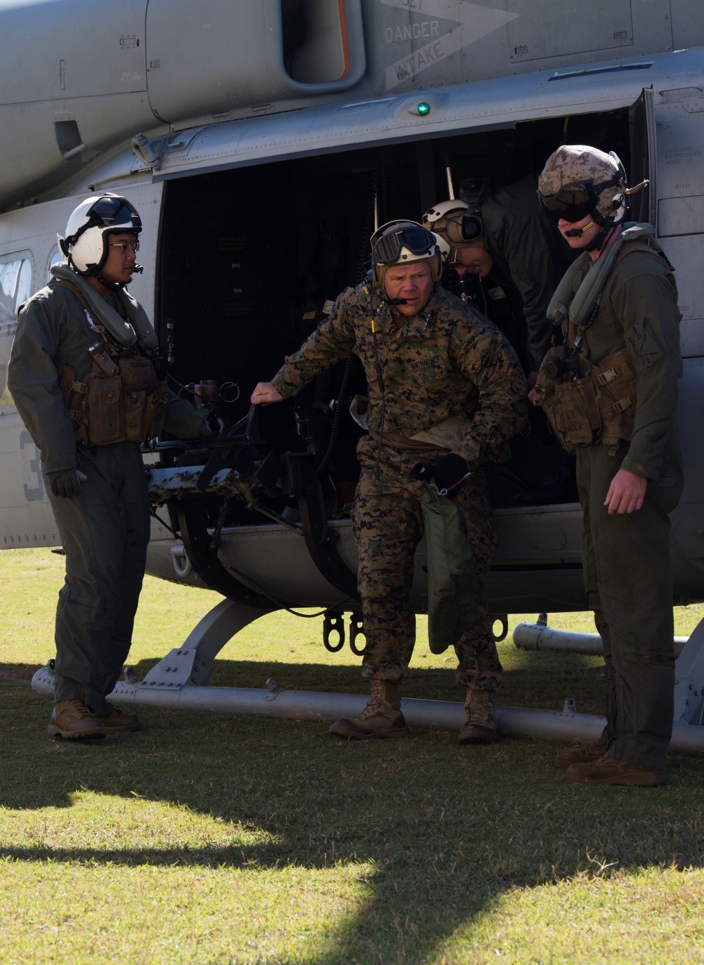 Commandant of the Marine Corps, Gen. Robert B. Neller (center), arrives at Marine Corps Support Facility New Orleans, Feb. 16, 2017. The CMC visited the Marines of Marine Forces Reserve and Marine Forces North to discuss his “Seize the Initiative” message. The message provides six resolutions for Marines to follow in 2017 to improve so they will be ready and relevant to respond to future challenges. (U.S. Marine Corps photo by Cpl. Melissa Martens/ Released)
