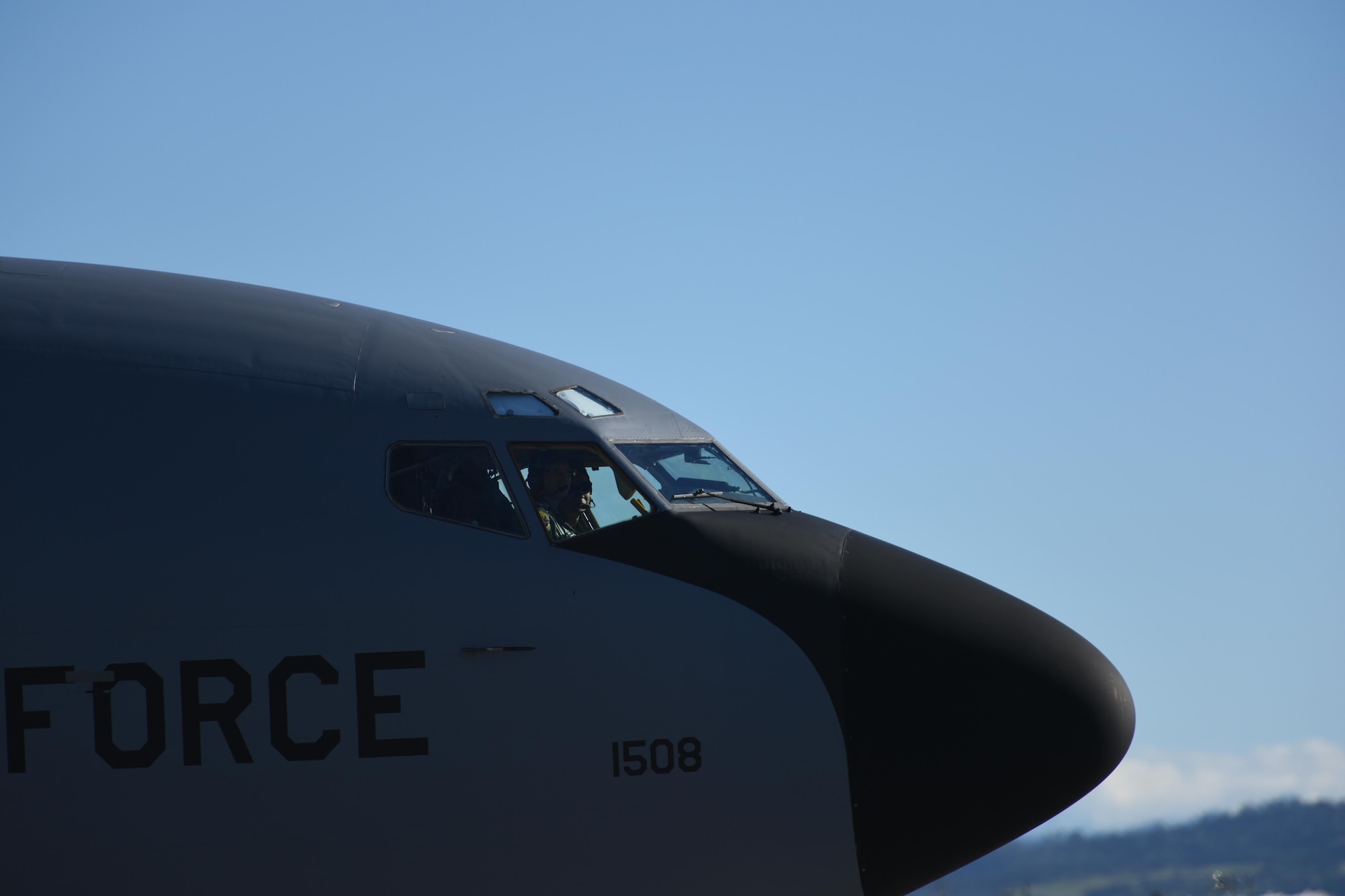 Lt. Col. Scott Meyer, 314th Air Refueling Squadron Director of Operations, taxis a KC-135 Stratotanker down the runway at Beale Air Force Base, California on Feb. 11, 2017 as part of a two-ship formation training sortie. The 314 ARS have to formation train for tactical purposes and the unit training assembly is an opportune time for traditional reserve maintainers and pilots to all train and fly together. (U.S. Air Force photo by Staff Sgt. Brenda Davis).
