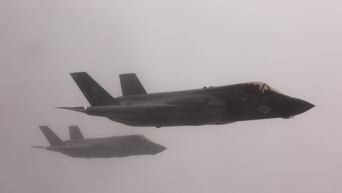 Marine Corps F-35Bs from Marine Fighter Attack Squadron (VMFA) 121, 3rd Marine Aircraft Wing, transit the Pacific Northwest from Marine Corps Air Station Yuma, Ariz., to Joint Base Elmendorf-Richardson, Alaska, Jan. 9, 2017, its final destination being MCAS Iwakuni, Japan, to join 1st Marine Aircraft Wing. VMFA-121, originally an F/A-18 squadron, was redesignated as the Marine Corps’ first F-35 squadron in 2012.
