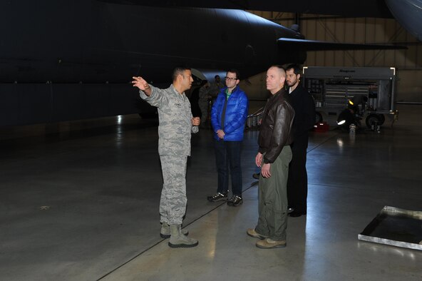 Brig. Gen. Michael Lutton, Principal Assistant Deputy Administrator for Military Application, National Nuclear Security Administration, receives a tour of Dock 7 at Minot Air Force Base, N.D., Feb. 13, 2017. Lutton received an external and internal tour of a B-52H Stratofortress. (U.S. Air Force photo by Senior Airman Kristoffer Kaubisch)