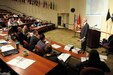 Dr. David Wetzel, a traveling presenter from SkillPath, discusses the Family and Medical Leave Act with Soldier and Civilian supervisors from across the Fort McCoy, Wisconsin, community during a training session at the 88th Regional Support Command Headquarters, Feb. 15.