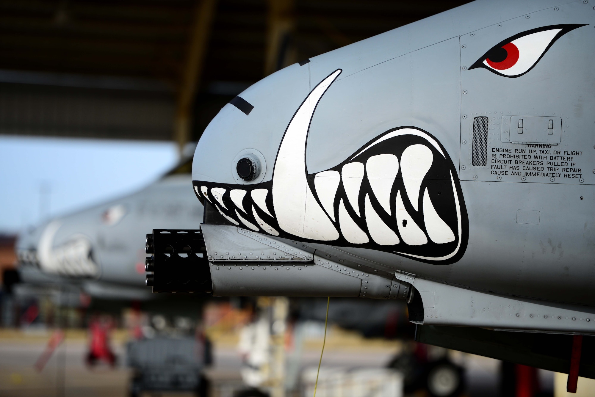 U.S. Air Force A-10 Thunderbolt II aircraft sit on the flightline at Whiteman Air Force Base, Mo., Feb. 14, 2017. The A-10 Thunderbolt II has excellent maneuverability at low air speeds and altitude, and is a highly accurate and survivable weapons-delivery platform. The aircraft can loiter near battle areas for extended periods of time and operate in low ceiling and visibility conditions.