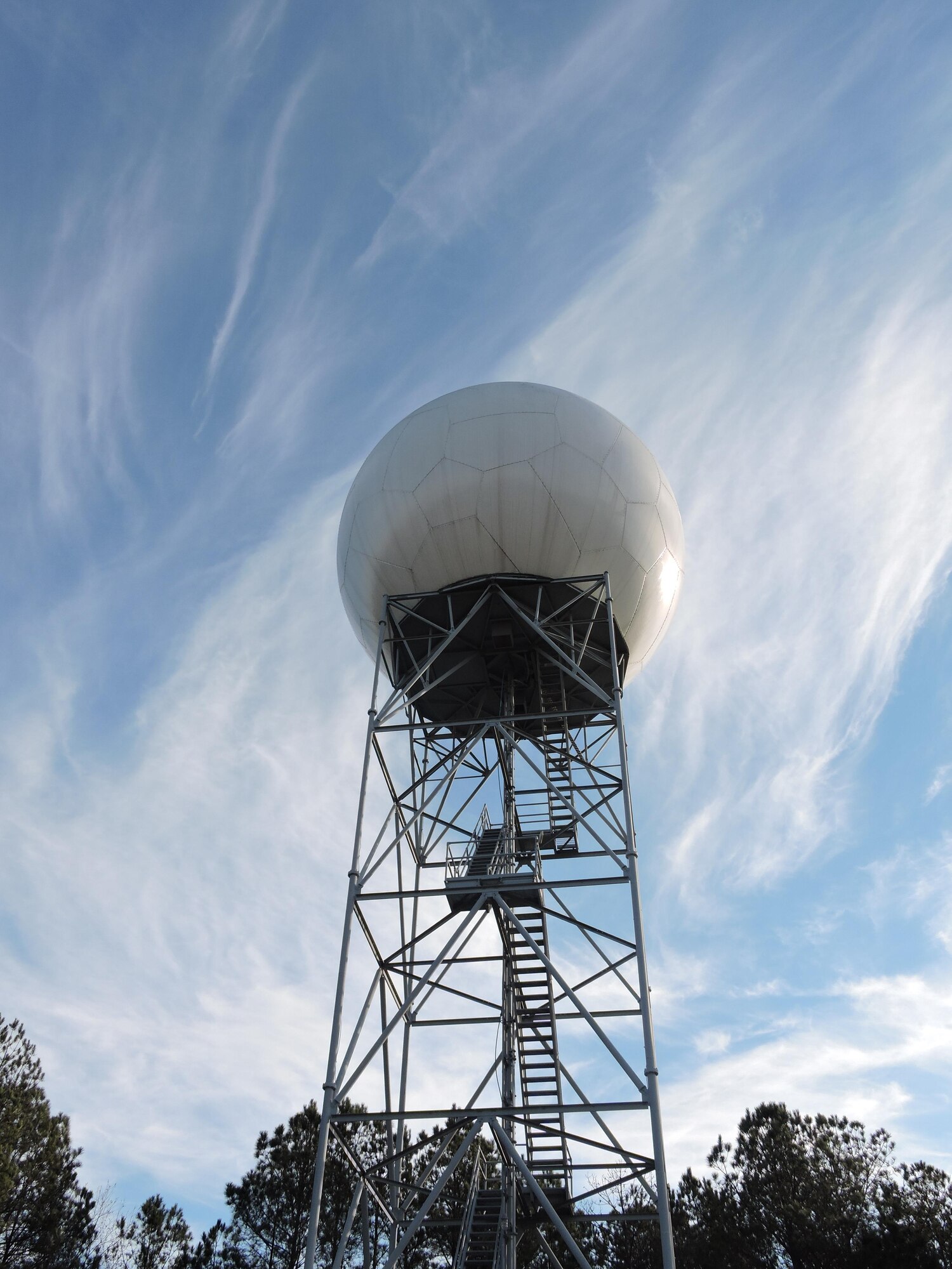 Housed under the white fiberglass dome is the Doppler radar that scans and tracks storms in the Middle Georgia area. This is one of many radars the National Weather Service uses to provide an accurate picture of the weather systems in the area. The next time you see the television weather report or look online, chances are this is the radar that provides the picture of the storm systems. Robins Air Force Base maintains this Doppler radar located near Jeffersonville, Ga. 
(U.S. Air Force photo by Roland Leach)