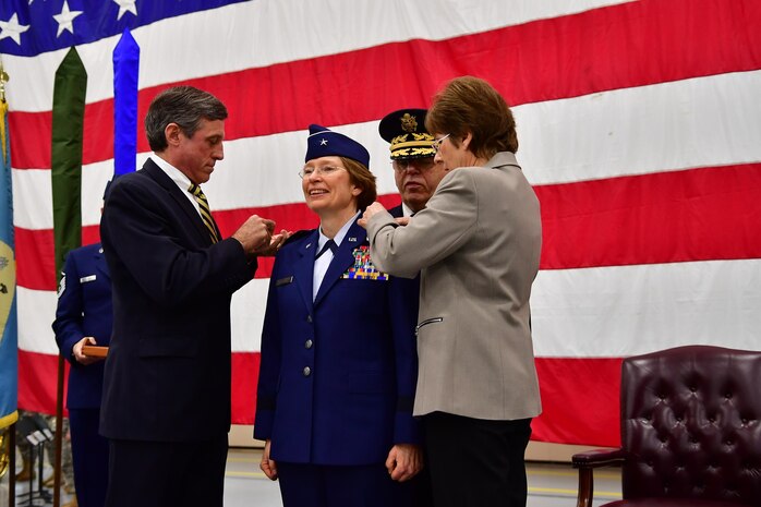 Brig Gen. Carol Timmons is promoted to Maj. Gen. during the Change of Command ceremony in New Castle, DE. on 12 February 2017. (U.S. Air National Guard photo by Staff Sgt. John Michaels/Released)