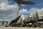 Medical supplies from the Air Force Medical Operations Agency are loaded onto a C-17 Globemaster III Sept. 26, 2014, at Joint Base San Antonio-Lackland Kelly Field Annex in support of United States Africa Command and United Nations operations to help treat patients and halt the spread of the Ebola virus. The supplies will support field hospitals and aid workers battling the virus in Monrovia, Liberia, and efforts to fortify global health security infrastructure in the region and beyond. 