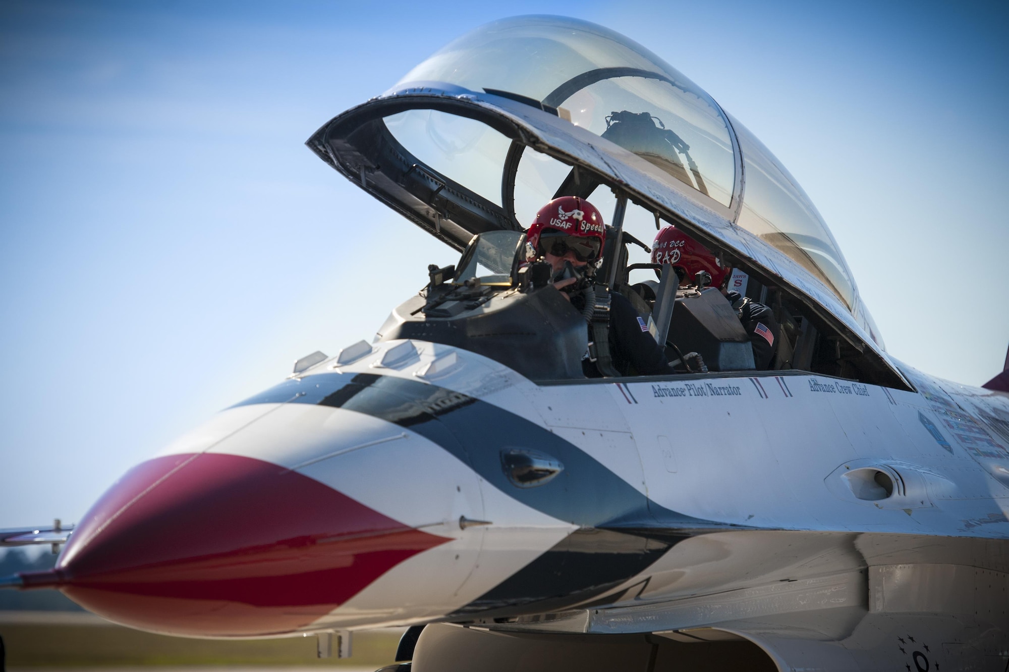 U.S. Air Force Capt. Erik Gonsalves, U.S. Air Force Thunderbird number eight narrator pilot, removes his gear after landing, Feb. 17, 2017, at Moody Air Force Base, Ga. The USAF Thunderbirds are known as the “Ambassadors in Blue,” and will be representing the Air Force during the Thunder Over South Georgia Air Show in October 2017, at Moody AFB. (U.S. Air Force photo by Airman 1st Class Lauren M. Sprunk)
