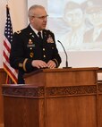 Army Col. Daniel Thompson, Chaplain of the Montana National Guard from Helena, Mont., and the guest speaker for the Four Chaplains Memorial Service held at the base chapel Feb. 17, 2017, at Malmstrom Air Force Base, Mont. talks about the bravery and sacrifice of the four chaplains who gave their lives to save others.  The ceremony was held in remembrance of four chaplains who served on an Army transport ship, the Dorchester, in World War II.  The ship was torpedoed by a German U-boat Feb. 2, 1943, in the North Atlantic Ocean while traveling to Greenland.  As the ship was rapidly sinking and the surviving crewmembers abandoned ship, the four chaplains maintained calm throughout the panicking soldiers even giving up their own life preservers in the process.  Ultimately, the chaplains perished within the icy waters of the Atlantic as the ship sank.  (Air Force photo/Jason Heavner)