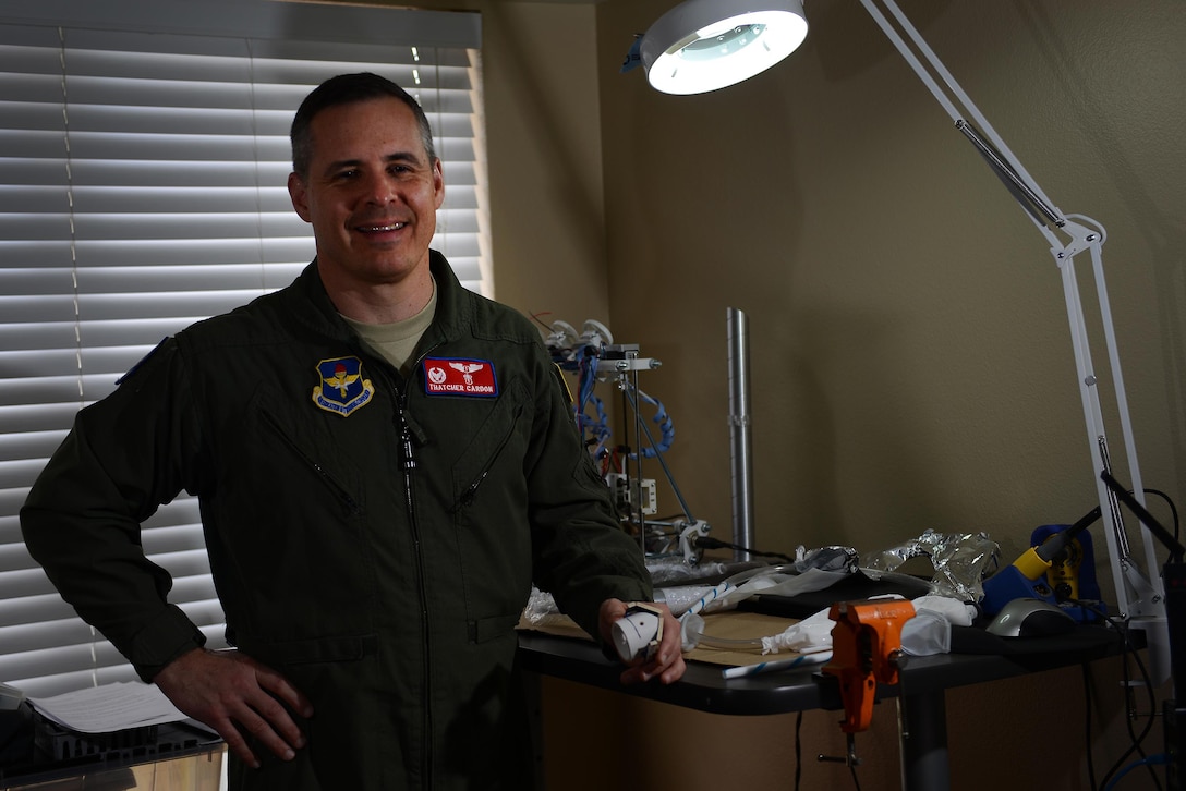Col. Thatcher Cardon, 47th Medical Group commander, won the National Aeronautics and Space Administration’s Space Poop Challenge, beating more than 5,000 entries and winning $15,000. Cardon’s invention, the “perineal access port,” allows astronauts to manage human waste in a space suit for up to six continuous days. (U.S. Air Force photo/Airman 1st Class Benjamin N. Valmoja)