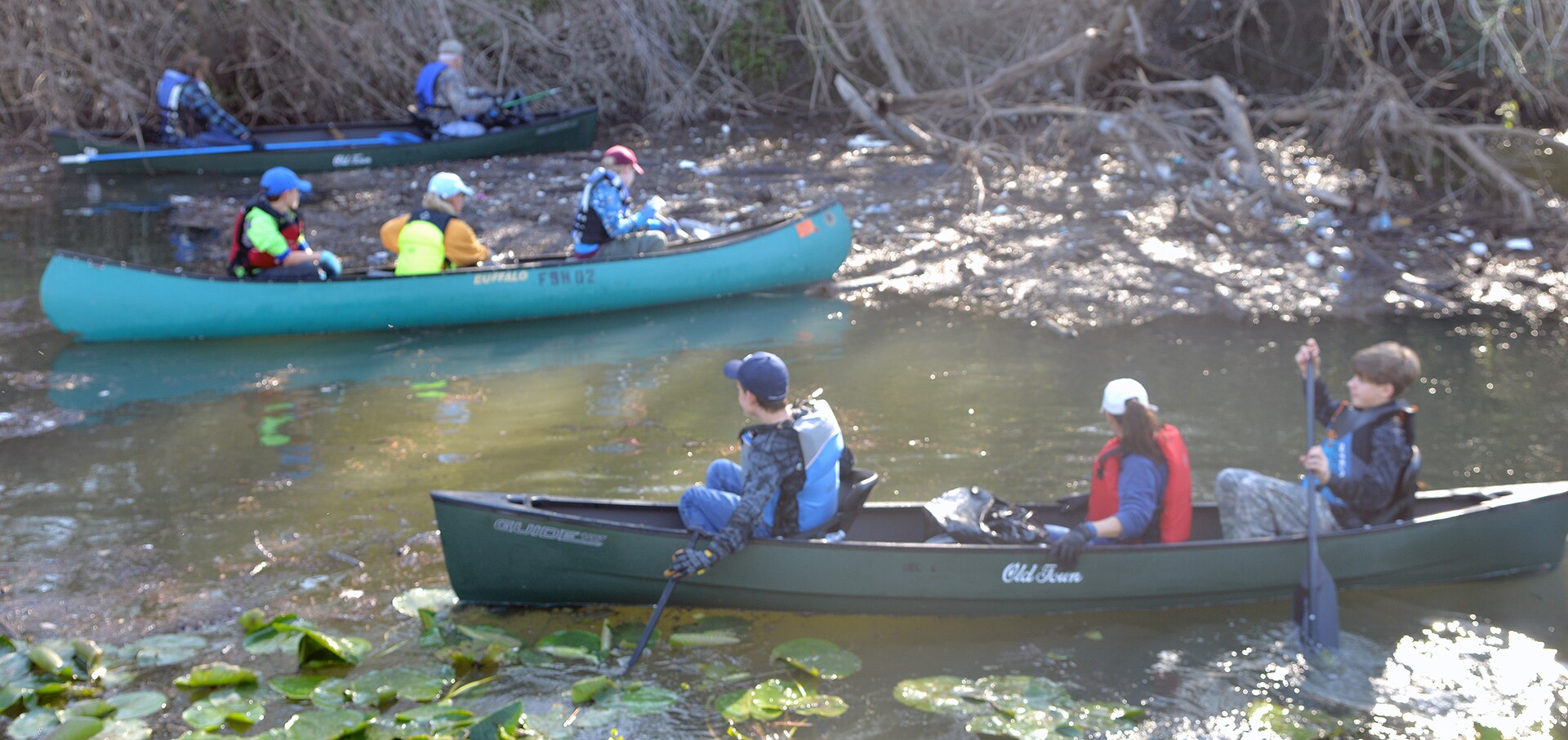 Volunteers took to the water to help clear garbage from Salado Creek Feb. 17 at Joint Base San Antonio-Fort Sam Houston during the 2017 Basura Bash.