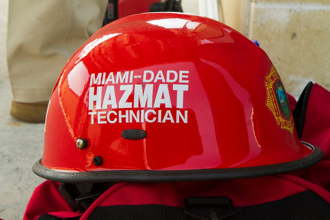 Army Reserve Soldiers assigned to the 329th Chemical, Biological, Radiological, and Nuclear (CBRN) Company (Reconnaissance and Surveillance) participate in joint training at the Miami-Dade Fire Rescue Department (MDFR) training facility on Feb. 17, 2017 in Doral, Fla. The 329th CBRN Company, from Orlando, Fla., the Army Reserve’s 469th Ground Ambulance Company, from Wichita, Kan., and the Florida National Guard’s Civil Support Team, spent the day training with MDFR firefighters and learned about tools Soldiers could use if called up to support hazardous material operations in Port of Miami and Dade County. (Army Reserve photo by Master Sgt. Mark Bell / Released)