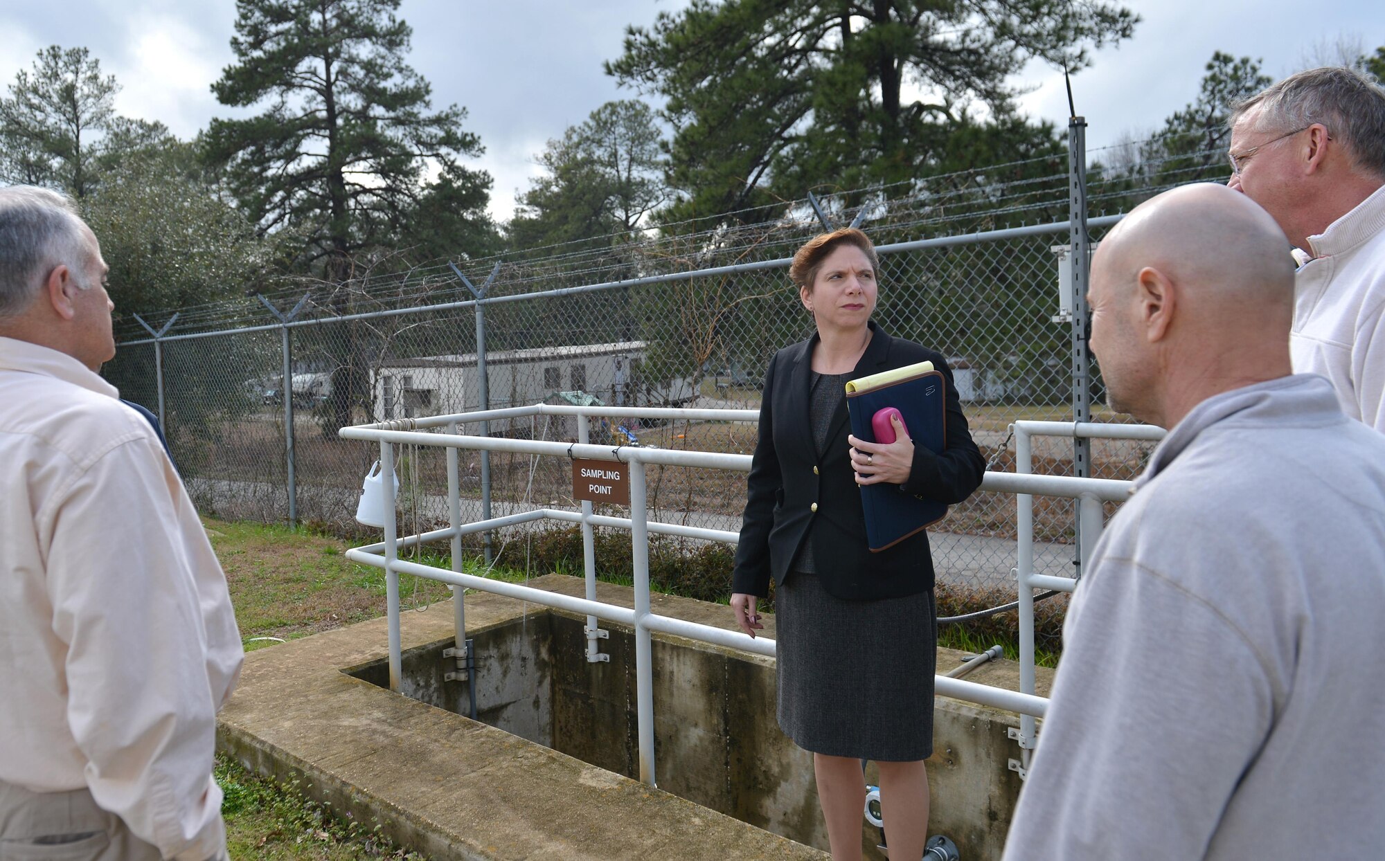 Team Shaw members assigned to the 20th Fighter Wing take part in a tour of the water treatment facility at Shaw Air Force Base, S.C., Feb. 15, 2017. Team Shaw members assigned to the water treatment facility are tasked with ensuring all water samples entering the facility are sent out with less than two milligrams of debris present. (U.S. Air Force photo by Airman 1st Class Christopher Maldonado)
