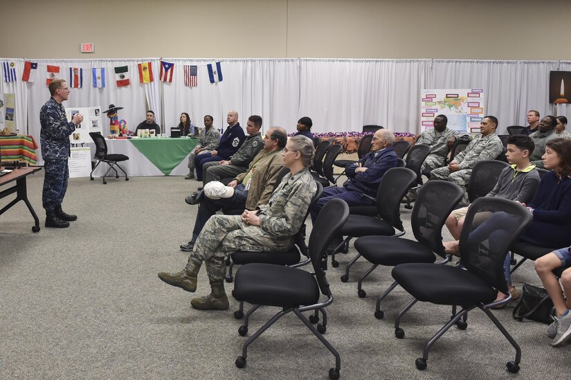 U.S. Navy CAPT Robert Hudson, Joint Base Charleston deputy commander, welcomes members of Team Charleston to Diversity Day at the JB Charleston Education Center Auditorium Feb. 17, 2017, at Joint Base Charleston, South Carolina. The JB Charleston Multicultural Committee hosted Diversity Day to bring awareness to cultural differences within the Air Force.