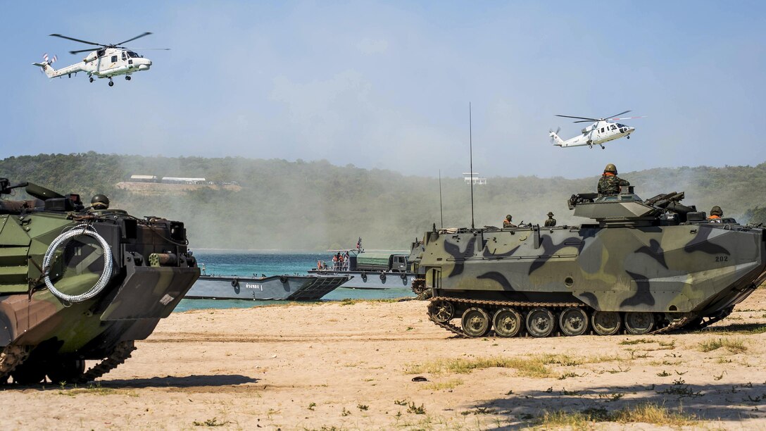 U.S., South Korean and Thai troops participate in an amphibious capabilities demonstration during Cobra Gold, a training exercise, at Hat Yao, Rayong province, Thailand, Feb. 17, 2017. Navy photo by Petty Officer 2nd Class Amanda A. Hayes