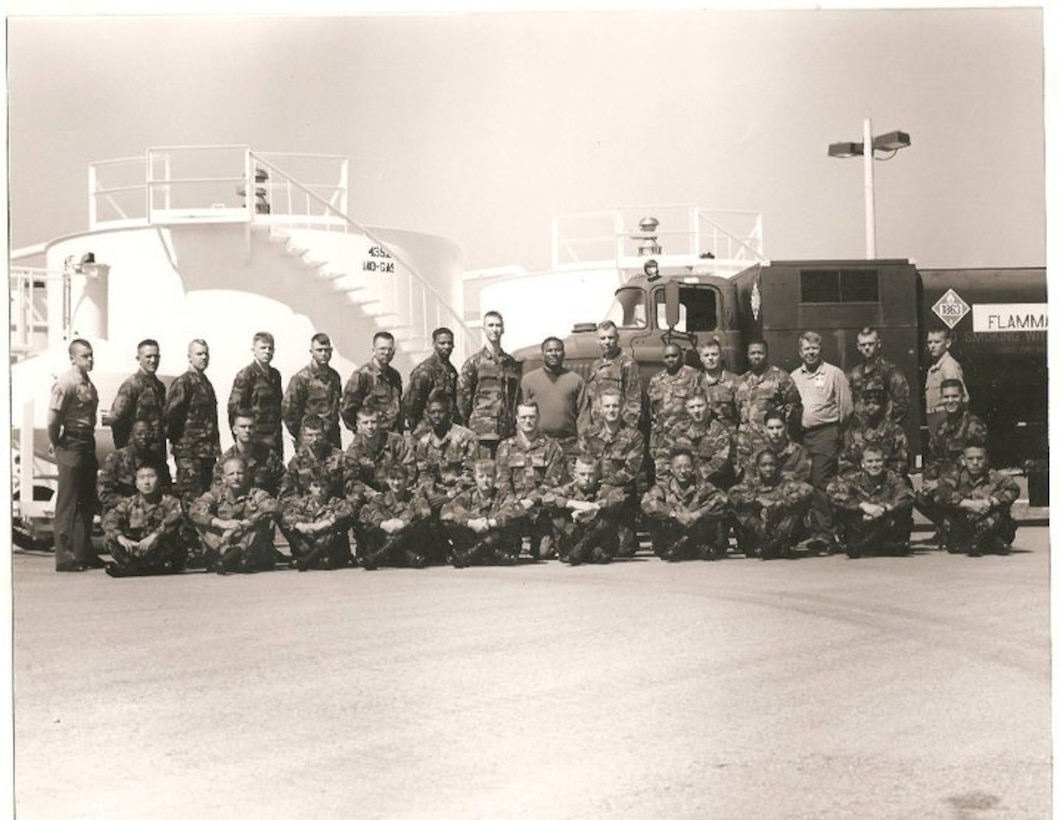 James Tooker, top row, third from right, has been a part of the Marine Corps Air Station Cherry Point Fuels Department for more than four decades aboard MCAS Cherry Point, N.C.  “Whoever was in the shop with me in the tank farm area, I kind of took them under my wing,” said Tooker.  Tooker retired Jan. 30, 2017, as the senior civilian fuel inspector aboard the air station. (Courtesy photo/ Released)