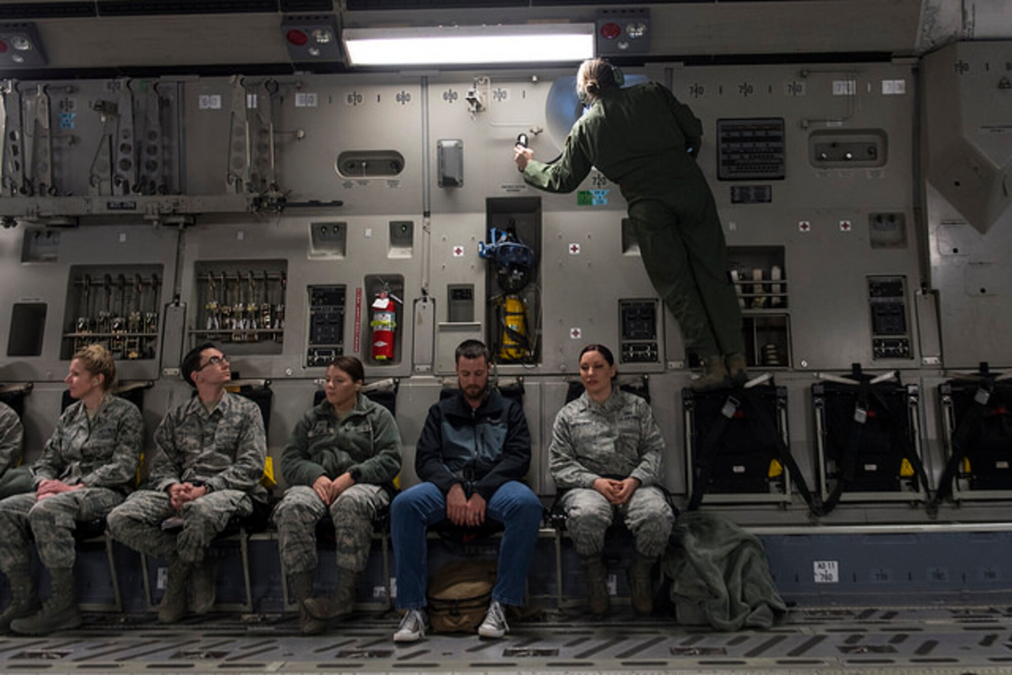 Airmen from Joint Base McGuire-Dix-Lakehurst, N.J. take part in a local orientation flight on Feb. 16. LOFT is a quarterly program that takes supporting agencies Airmen on a flight to thank them for their support. 