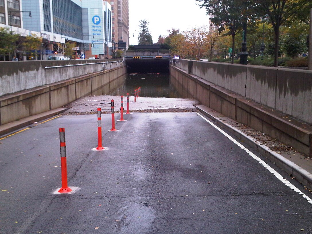 Entrance to the Battery Park Underpass in downtown New York City in the aftermath of Hurricane Sandy. 