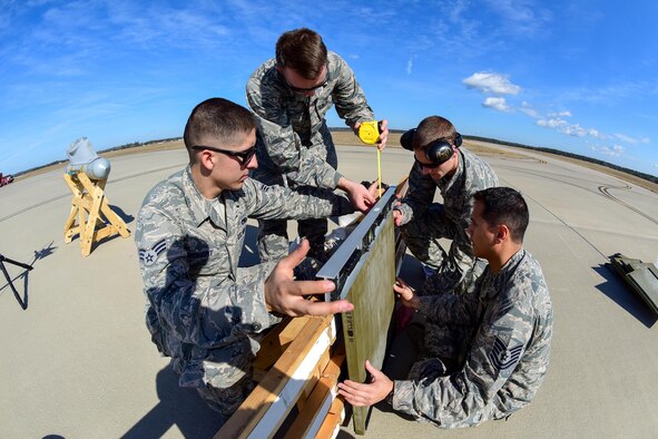 U.S. Air Force Airmen assigned to the 16th and 36th Electronic Warfare Squadron from Eglin Air Force Base, Florida, conduct an annual Combat Shield evaluation of the South Carolina Air National Guard’s 169th Aircraft Maintenance Squadron’s F-16 Avionics shop at McEntire Joint National Guard Base, S.C., Jan. 18, 2017. Combat Shield evaluates the reliability of the jet’s radar threat warning system, electronic countermeasure, and high-speed anti-radiation missile targeting system pods. Each component is crucial to the success of the F-16 fighter pilot in combat situations.  (U.S. Air National Guard photo by Airman 1st Class Megan Floyd)