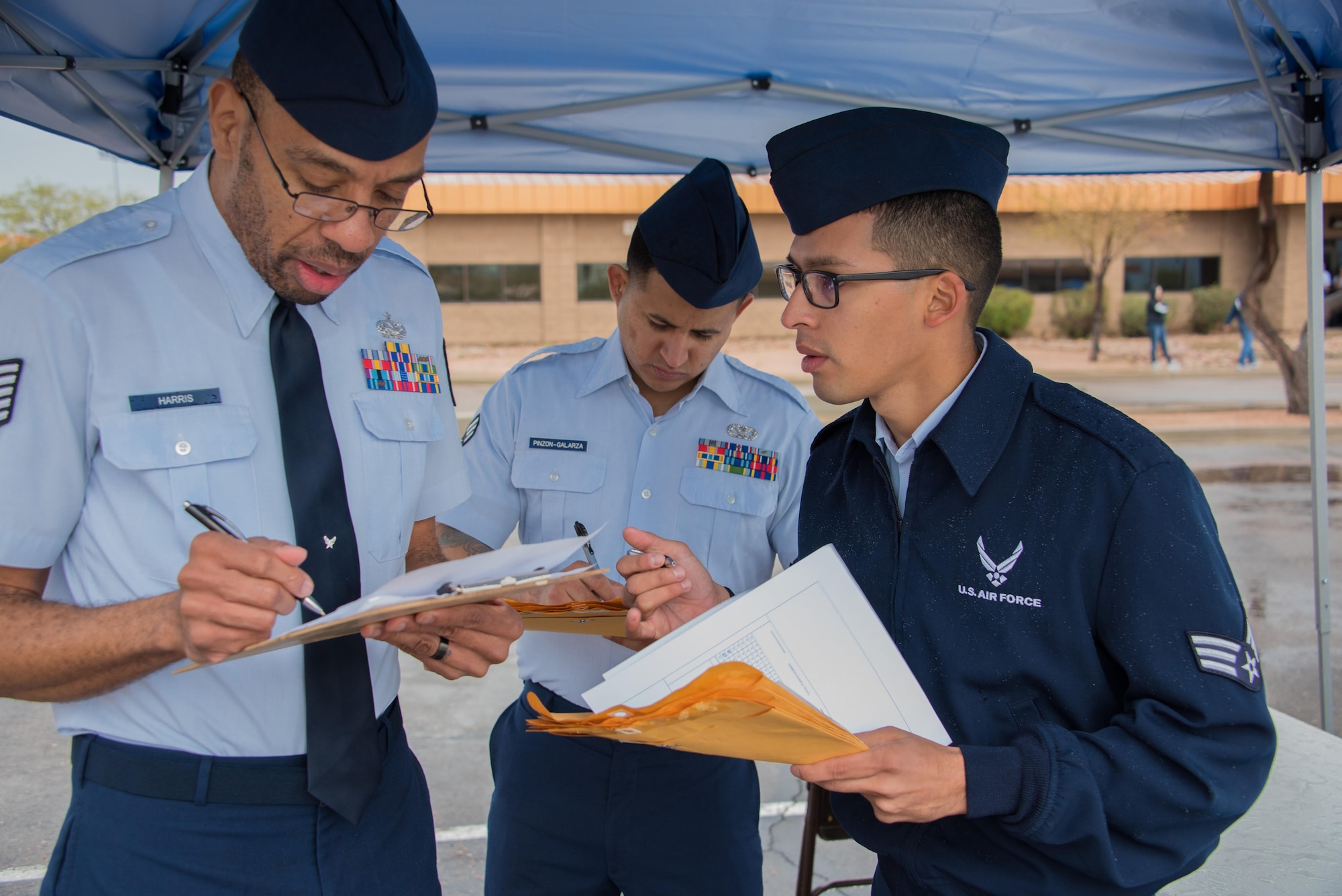 Guardsmen of the Arizona Air National Guard’s 161st Air Refueling Wing volunteered as judges and support staff for the 18th Annual West-Mitchell drill meet at Goldwater Air National Guard Base, Feb. 18. More than 400 Junior Reserve Officer Training Corps cadets represented 20 high schools at this year’s competition. The JROTC units competed in eight different drill categories, including inspection, armed and unarmed regulation, color guard, and armed and unarmed exhibition drills. (U.S. Air National Guard photo by Staff Sgt. Wesley Parrell)